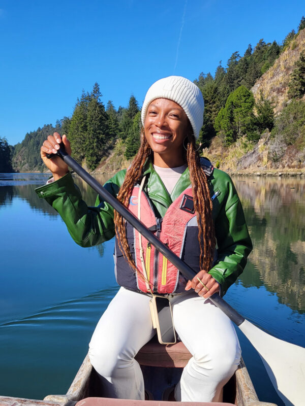 Jenné in a canoe in Mendocino California