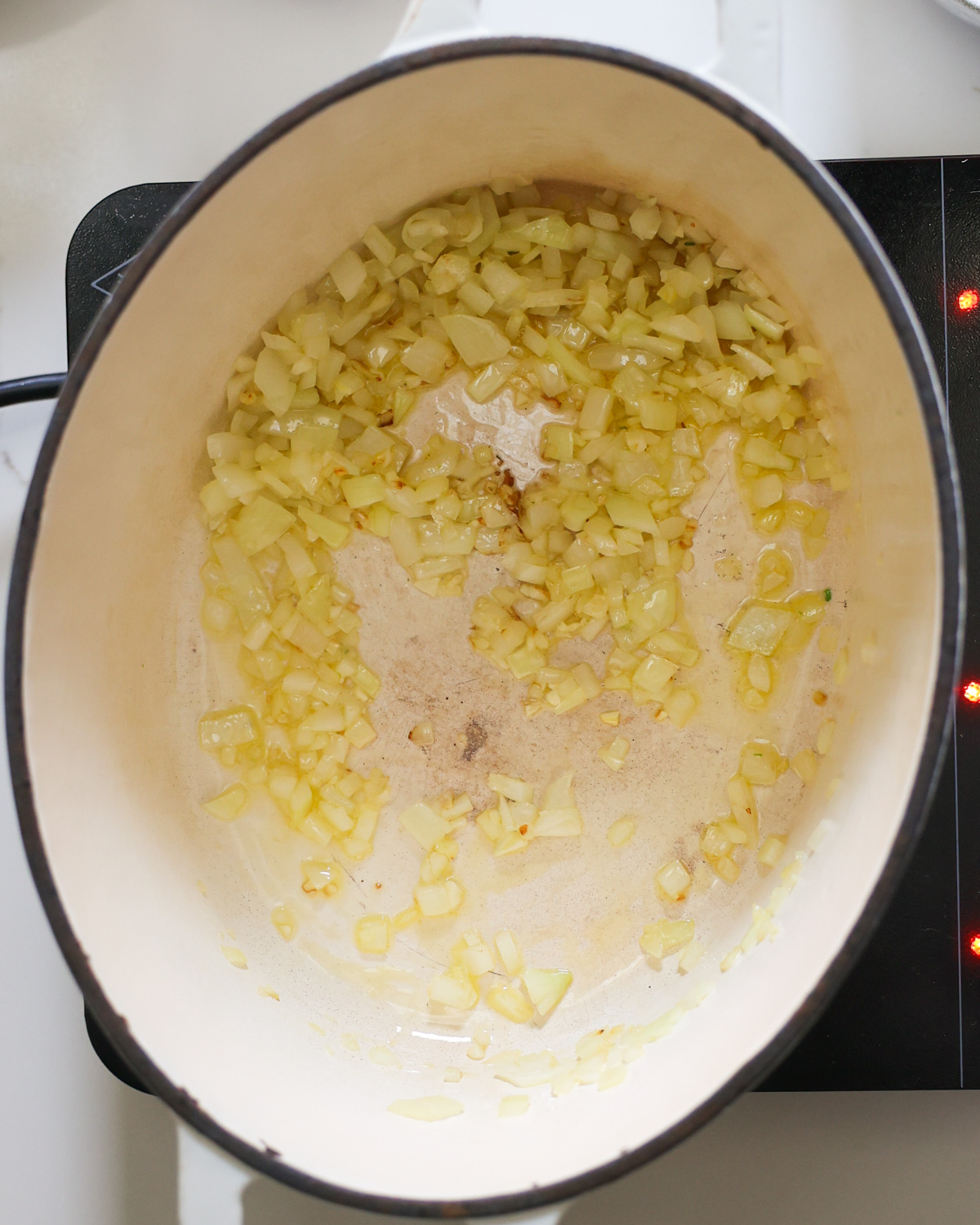 sautéing onions in pot