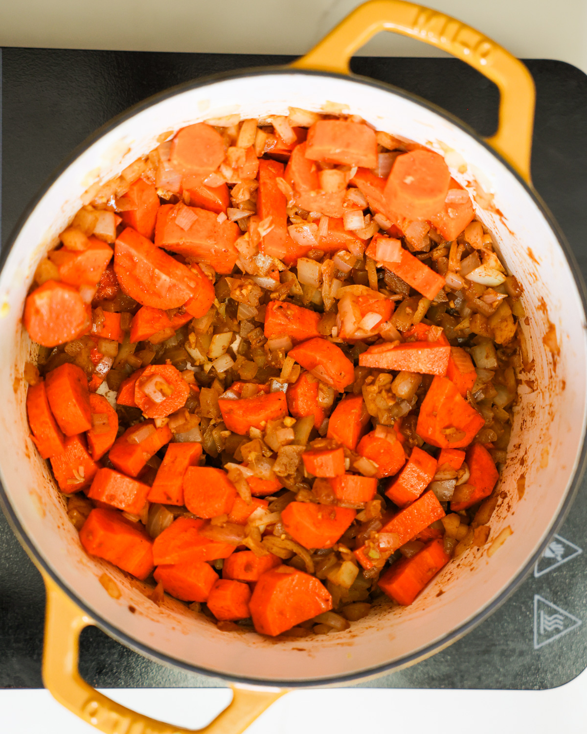 overhead carrots added to soup