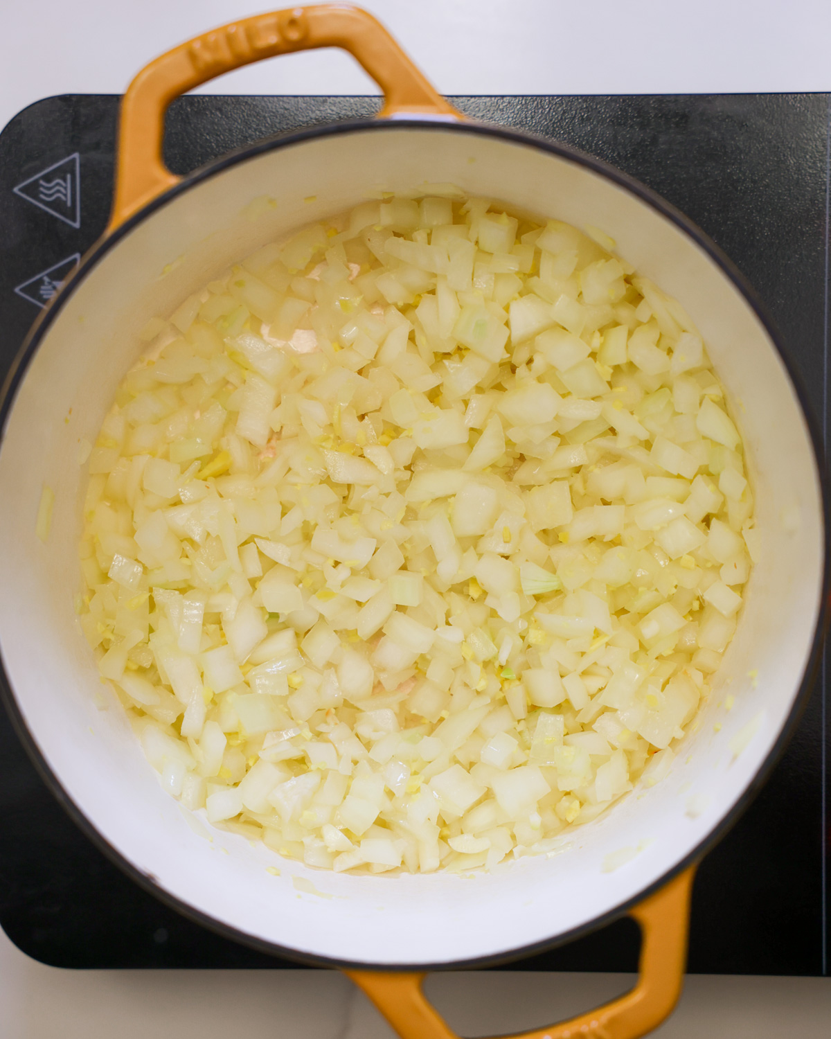 overhead onions sautéing