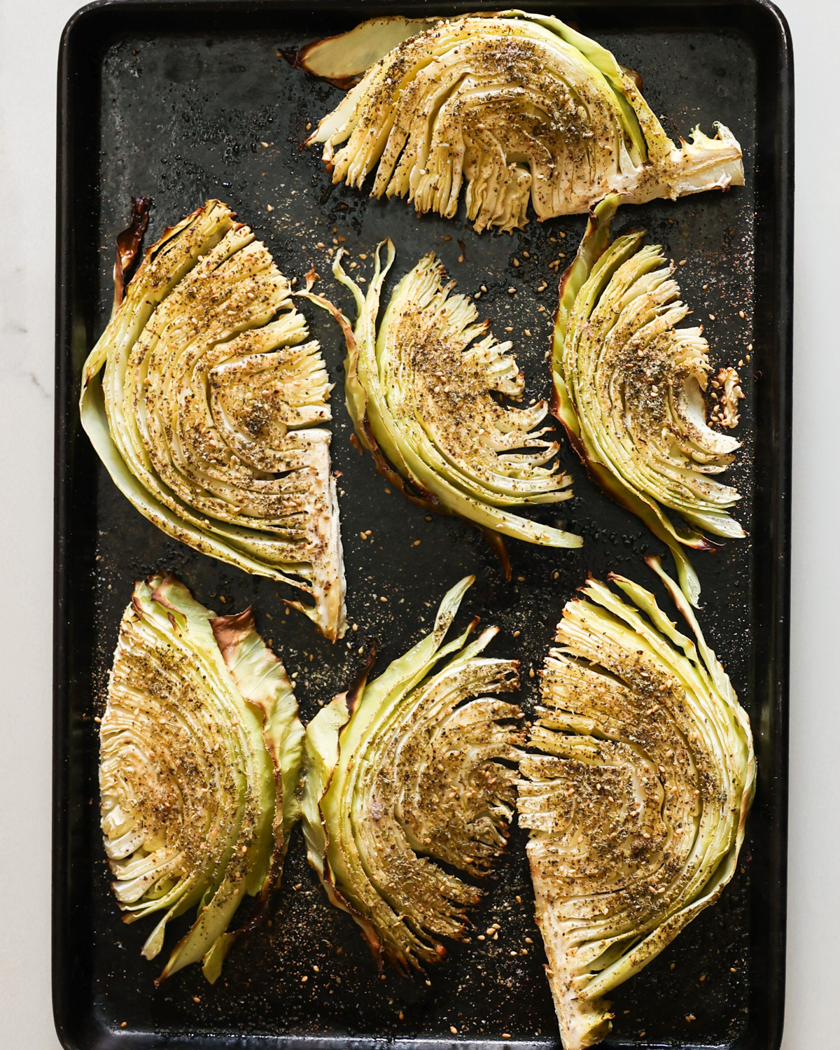 roasted cabbage on baking sheet