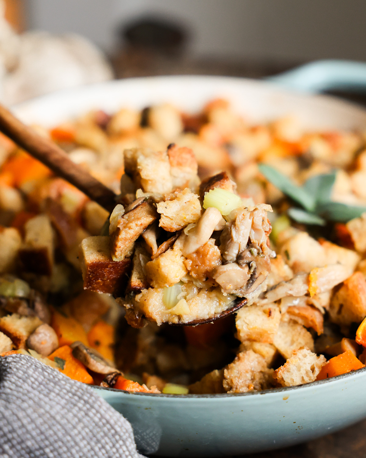 scoop of sourdough stuffing