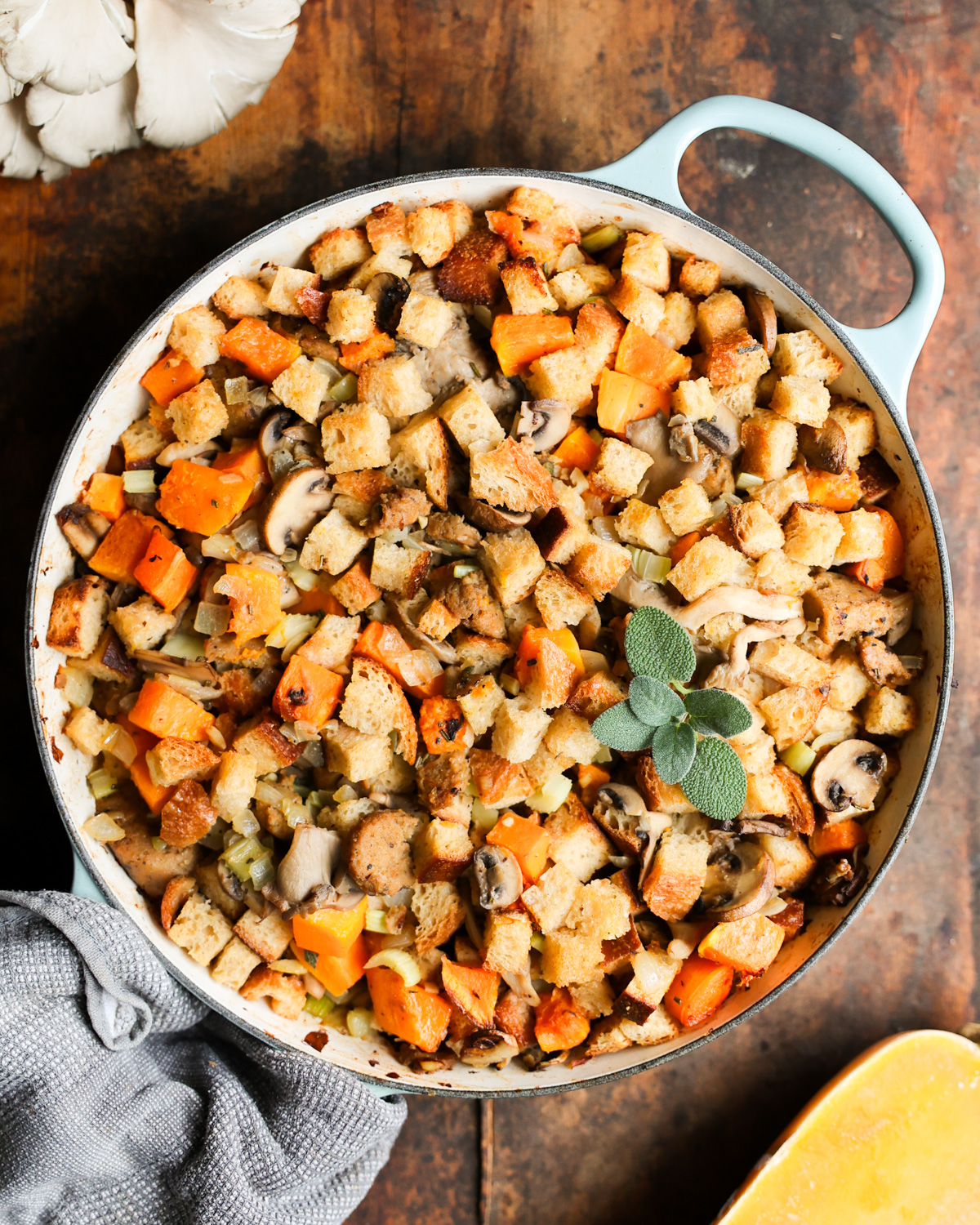 overhead of sourdough stuffing