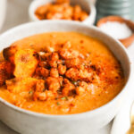 Sweet potato soup in a bowl.