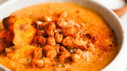 Sweet potato soup in a bowl.