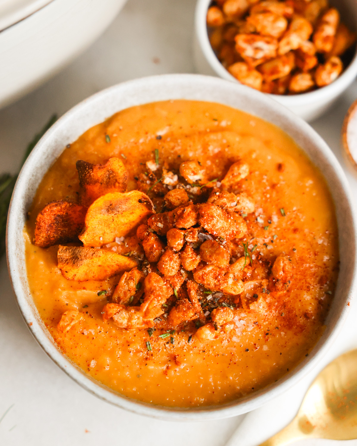 overhead of sweet potato bisque