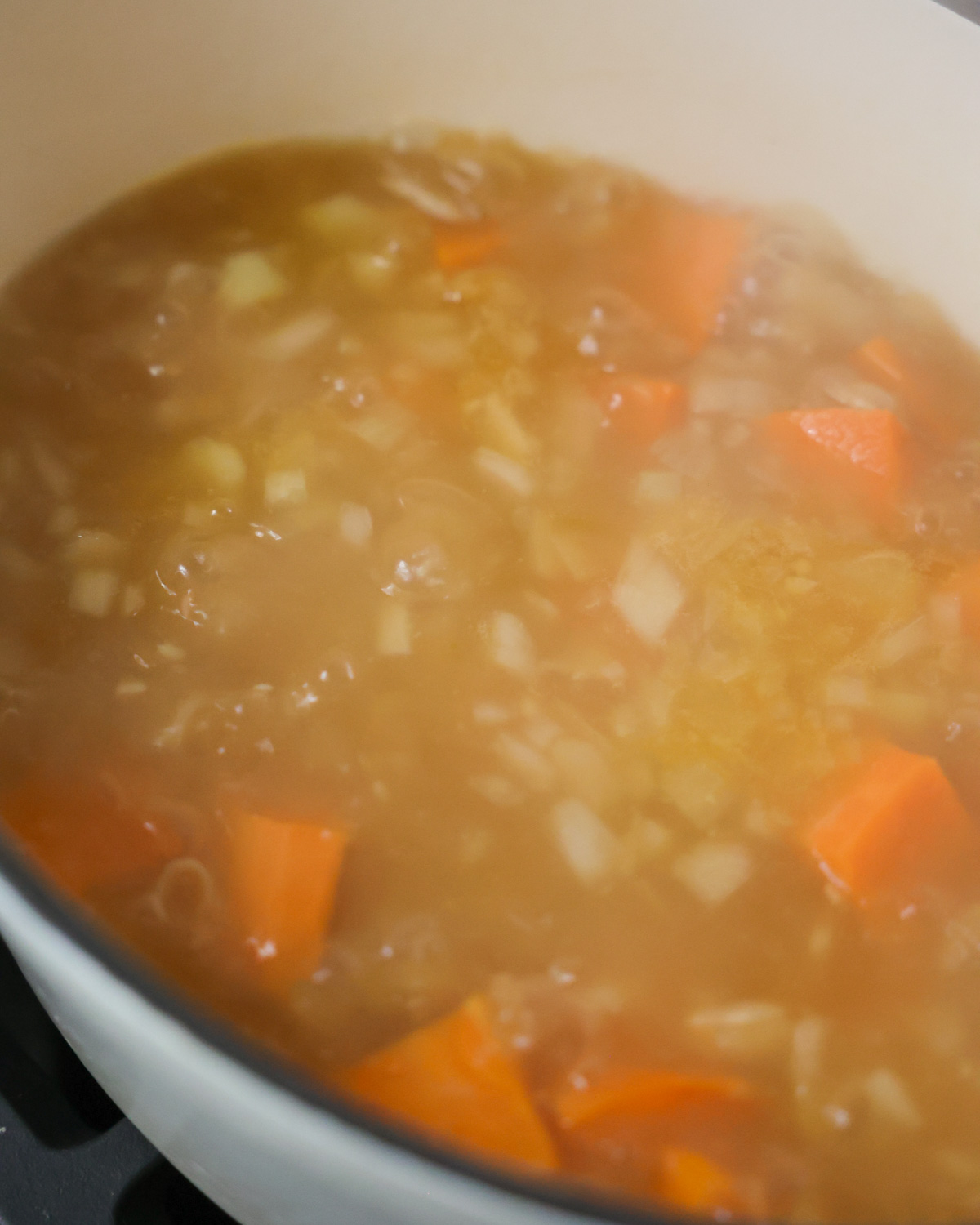 simmering sweet potato soup