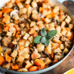 sourdough stuffing in skillet