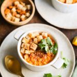 red lentil carrot soup in bowl