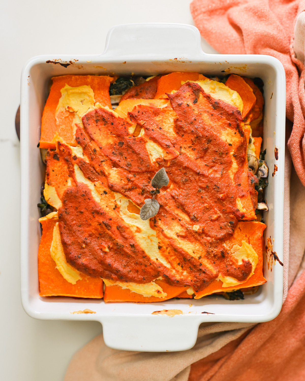 overhead baked butternut squash lasagna 