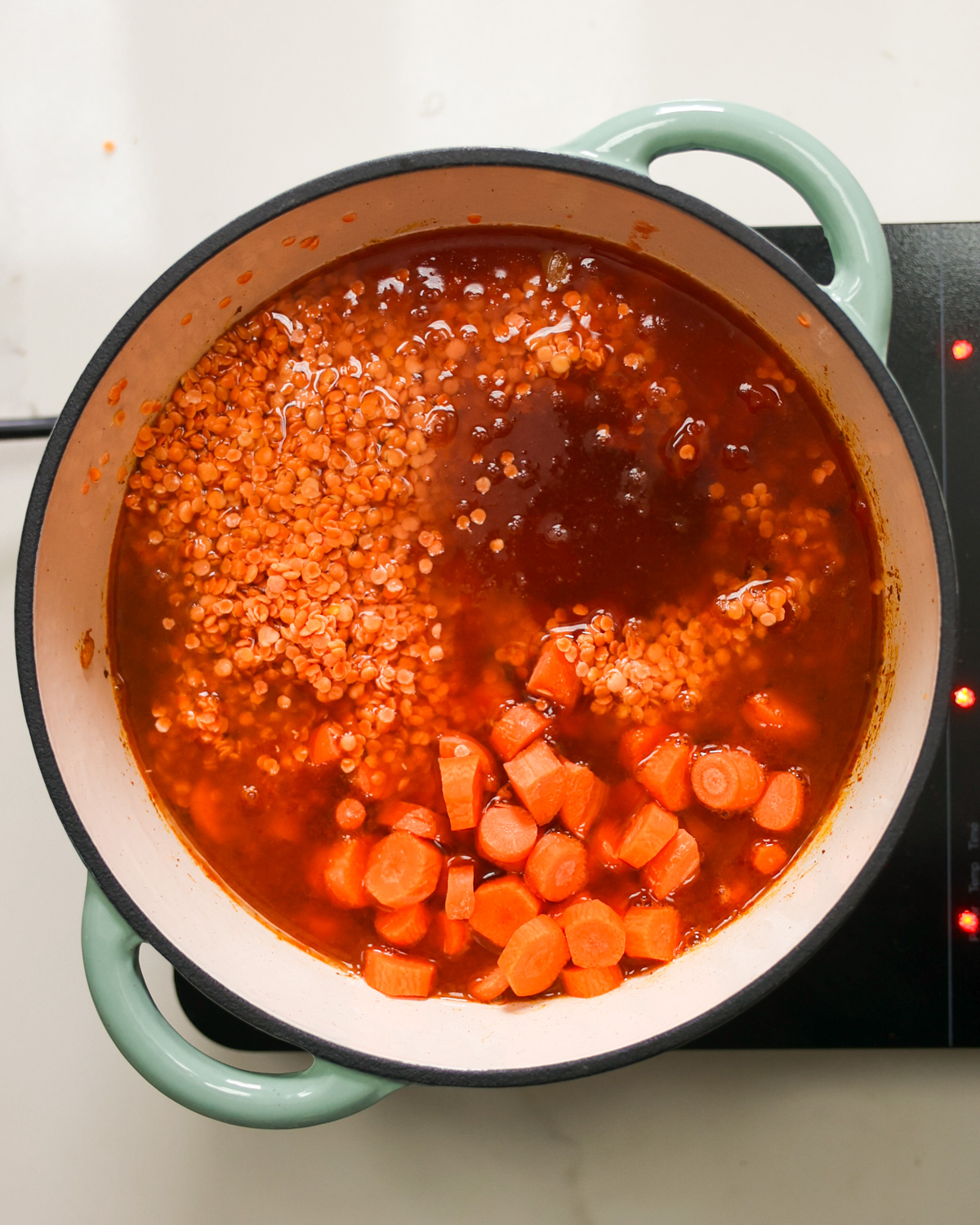 ingredients added to pot