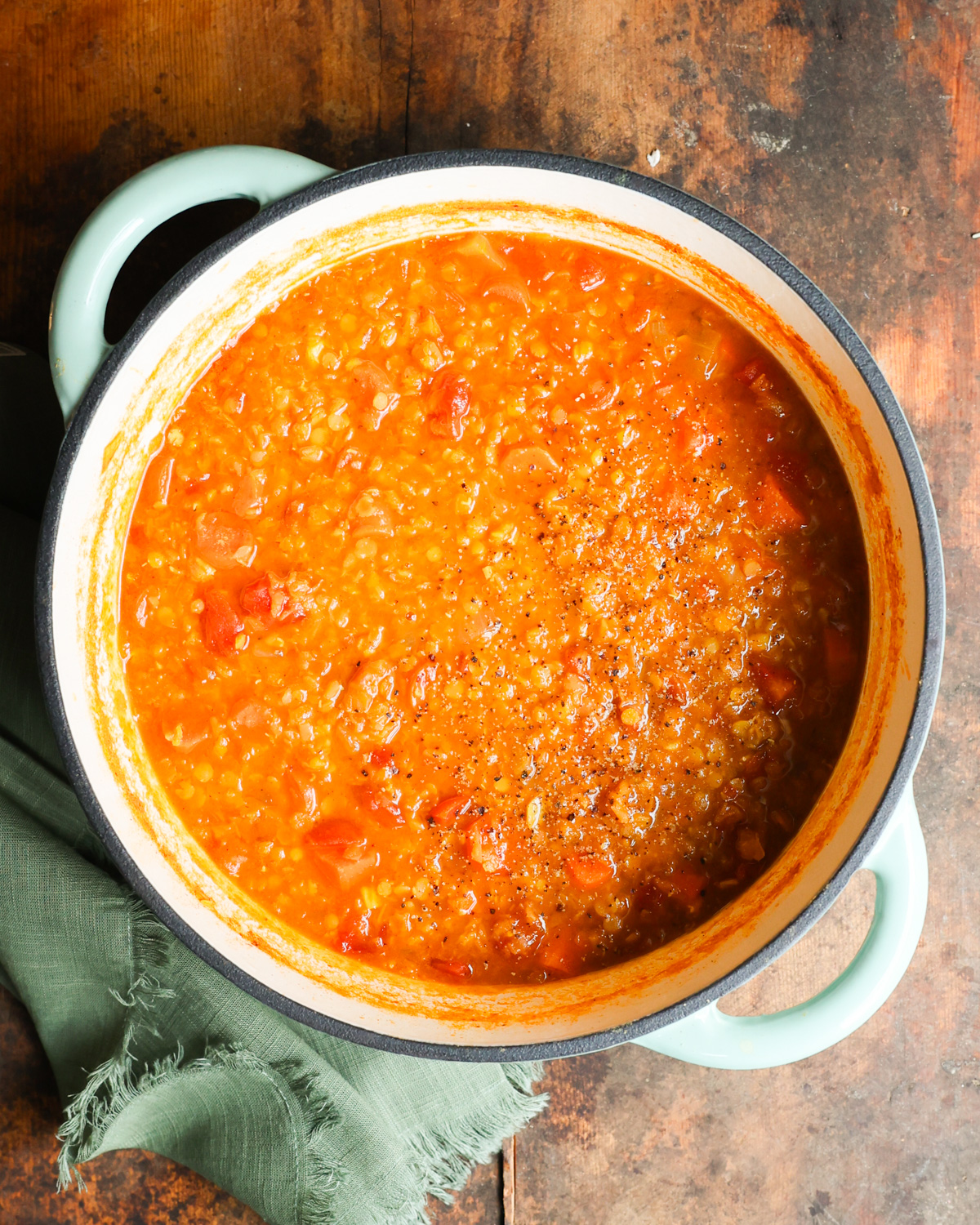 overhead red lentil soup