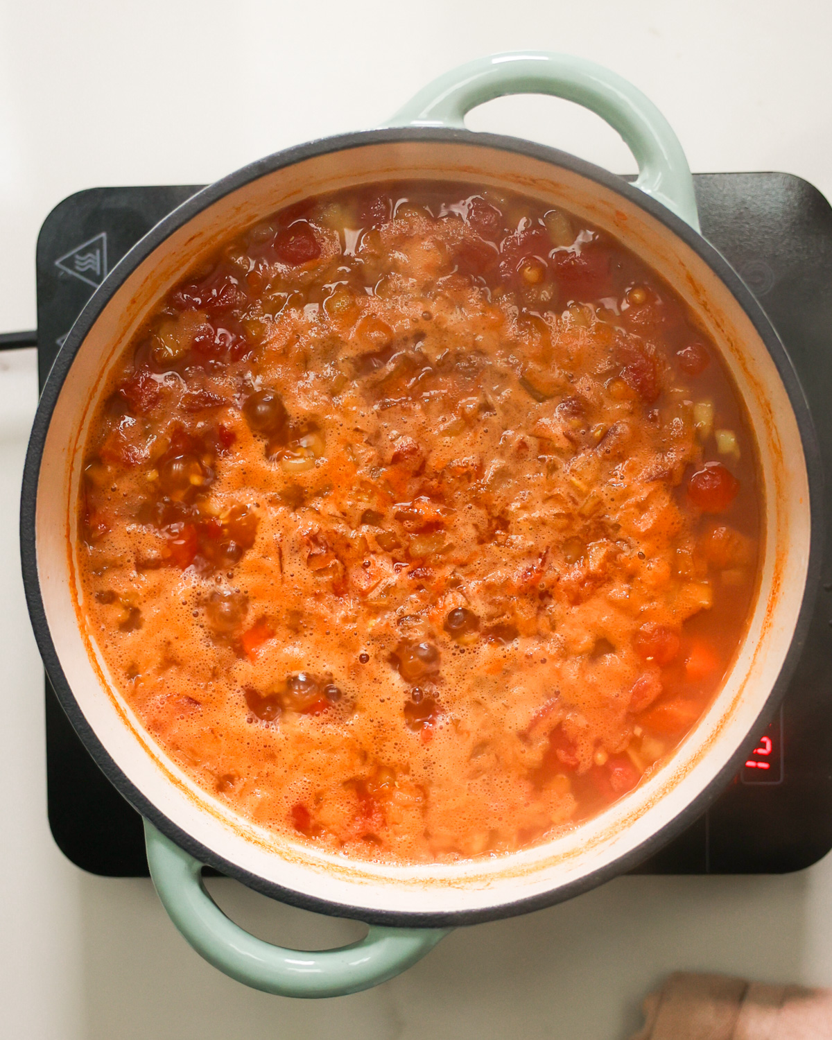 overhead soup simmering