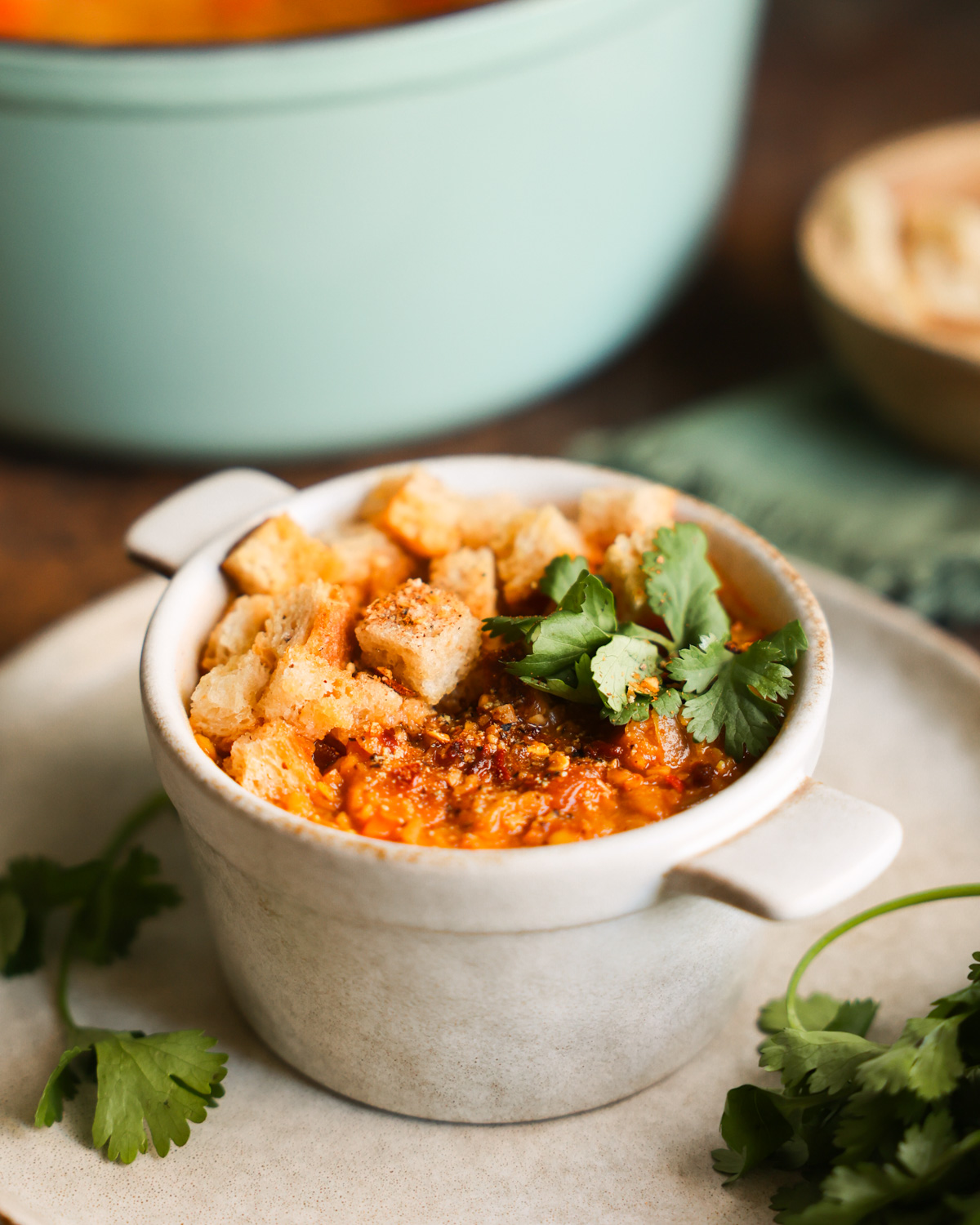 red lentil soup in bowl