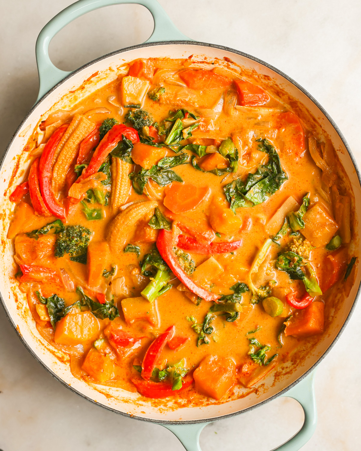 overhead pumpkin curry in pan 