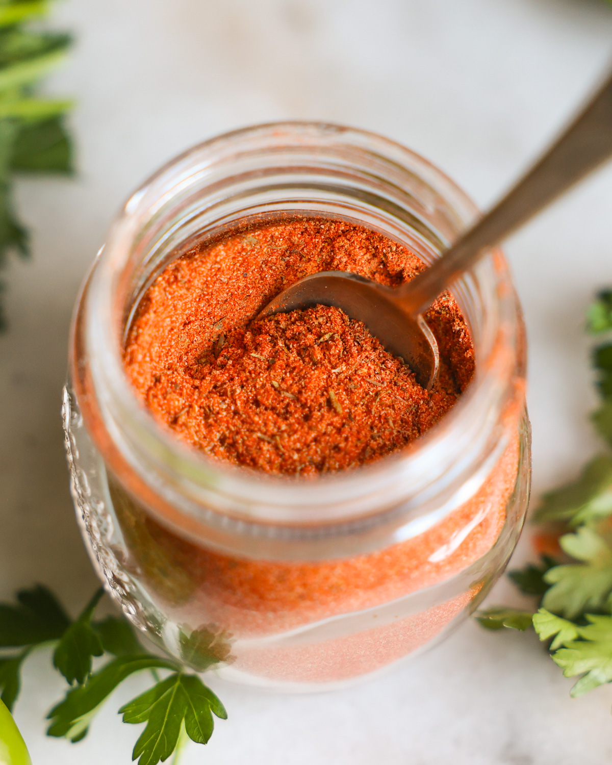 overhead of creole seasoning in jar