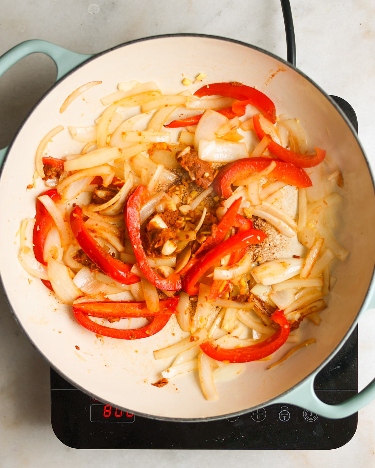 curry paste added to pan