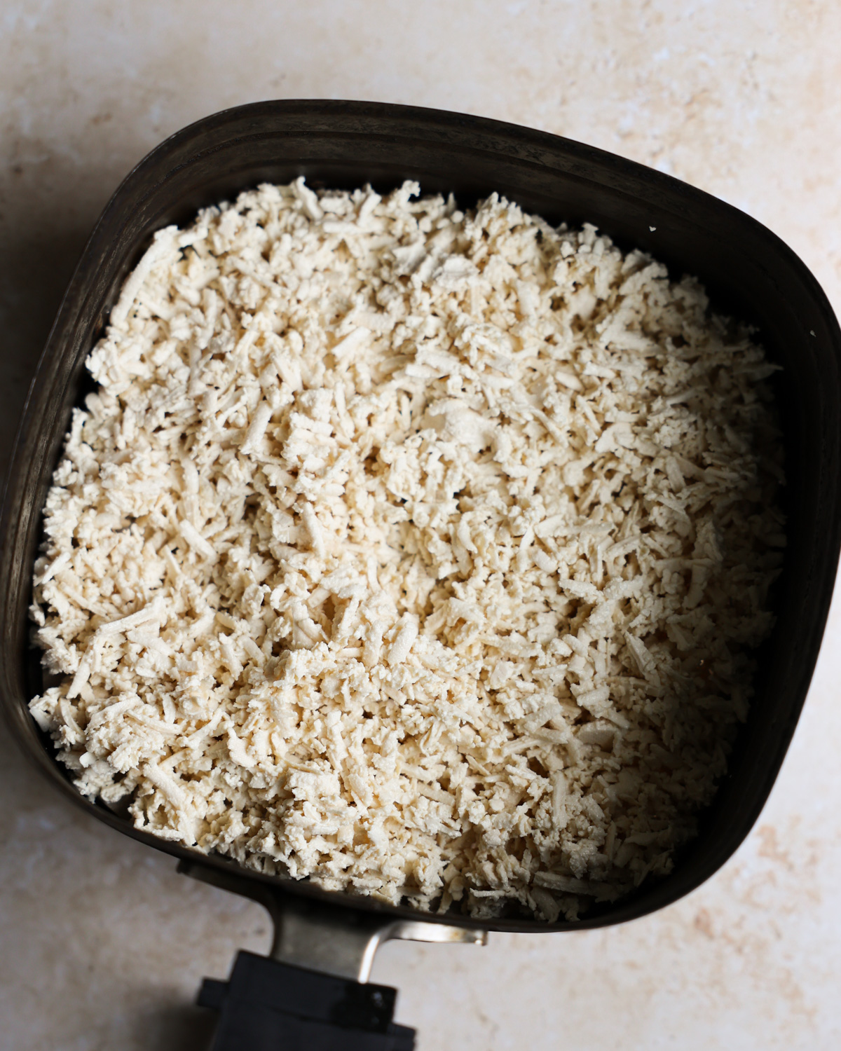 overhead shredded tofu in air fryer