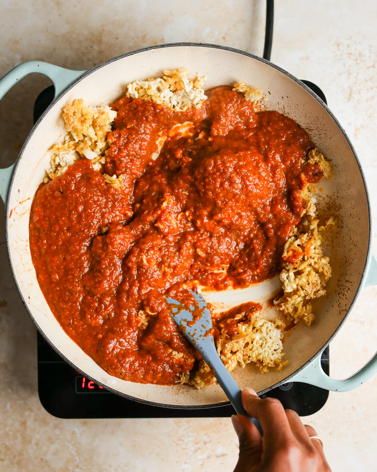 sofrito sauce added to tofu