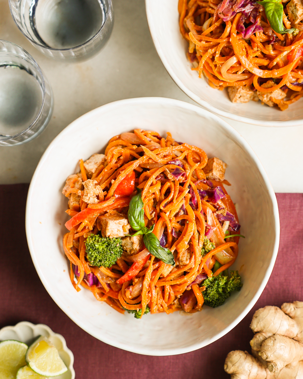 overhead plated sweet potato noodles