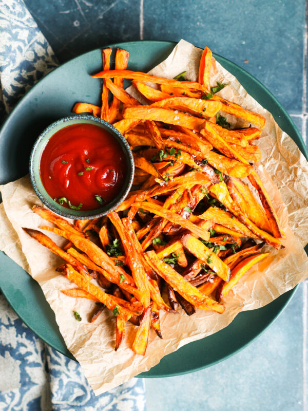 Overhead of air Fryer Sweet Potato Fries