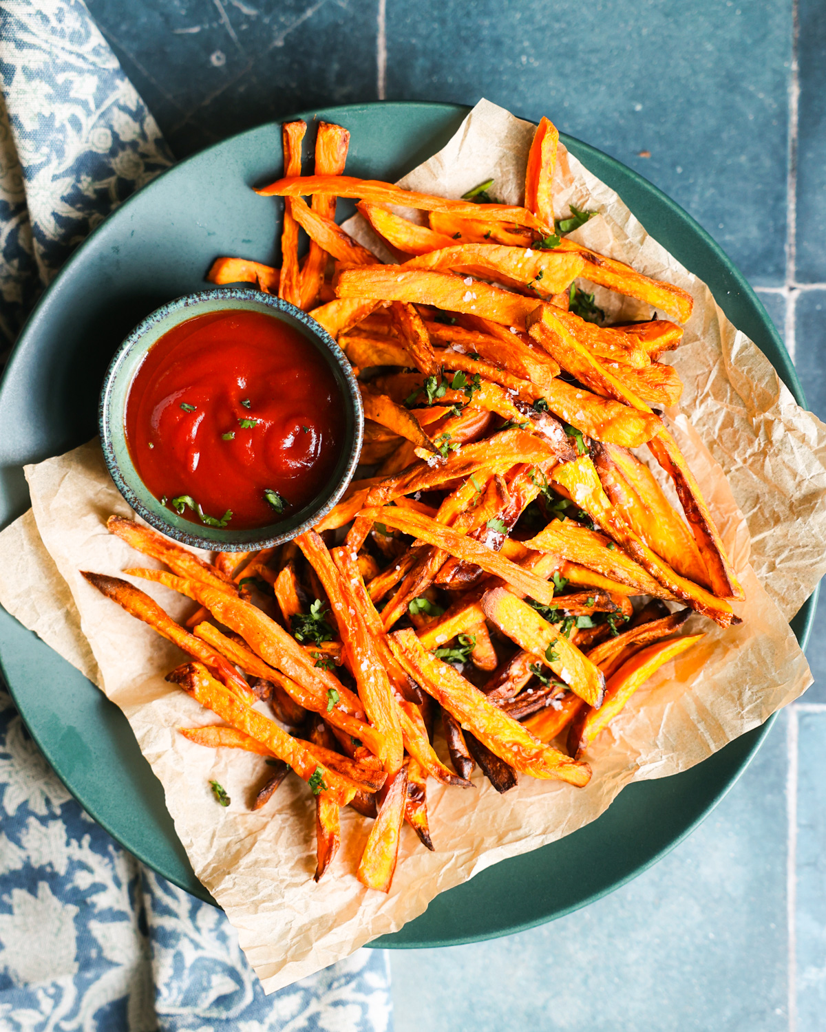 Overhead of air Fryer Sweet Potato Fries