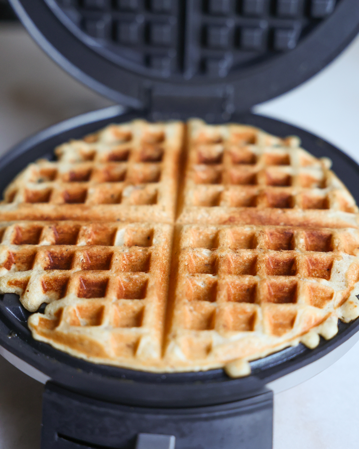 cooked waffle in iron