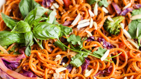close up sweet potato noodles