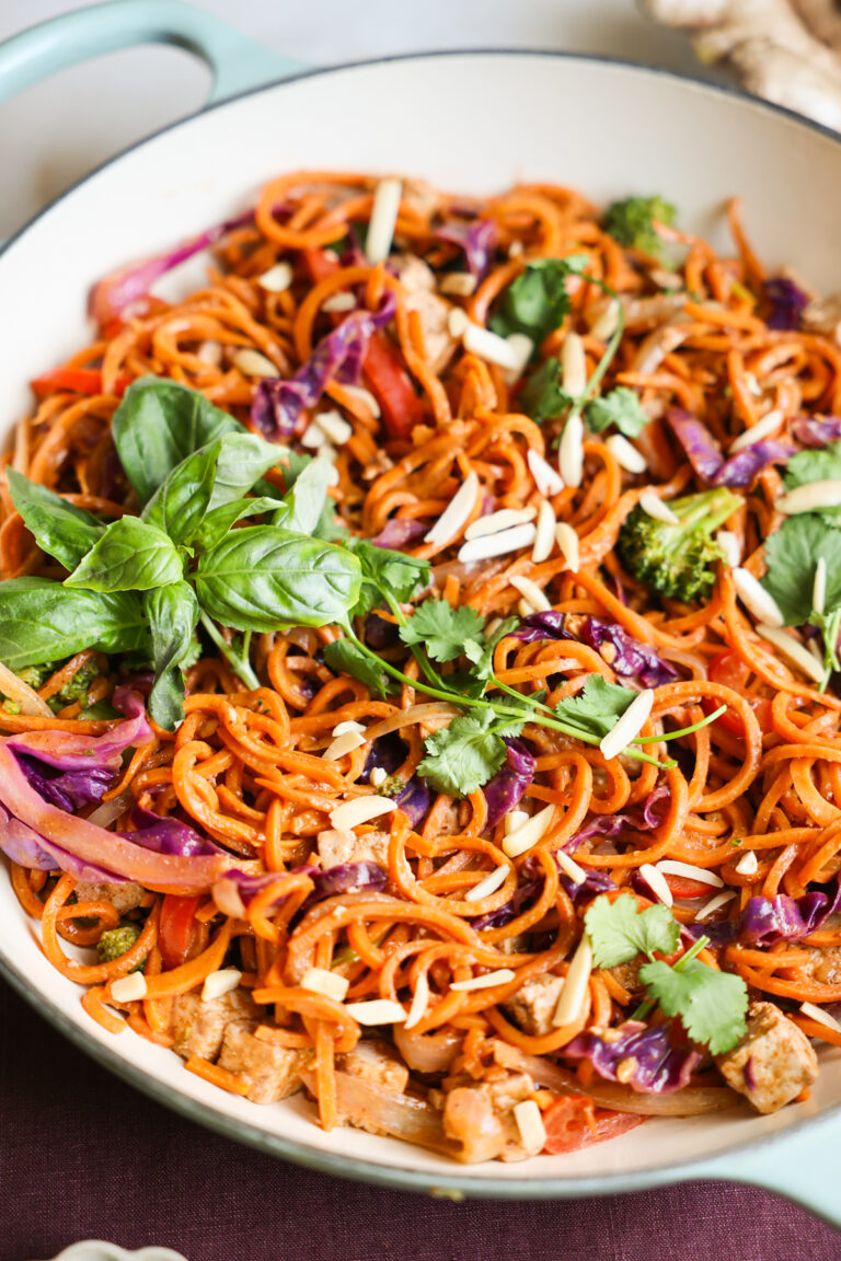 close up sweet potato noodles