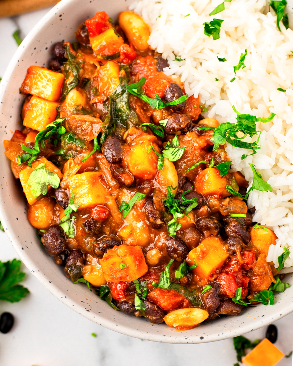 sweet potato chili served with rice