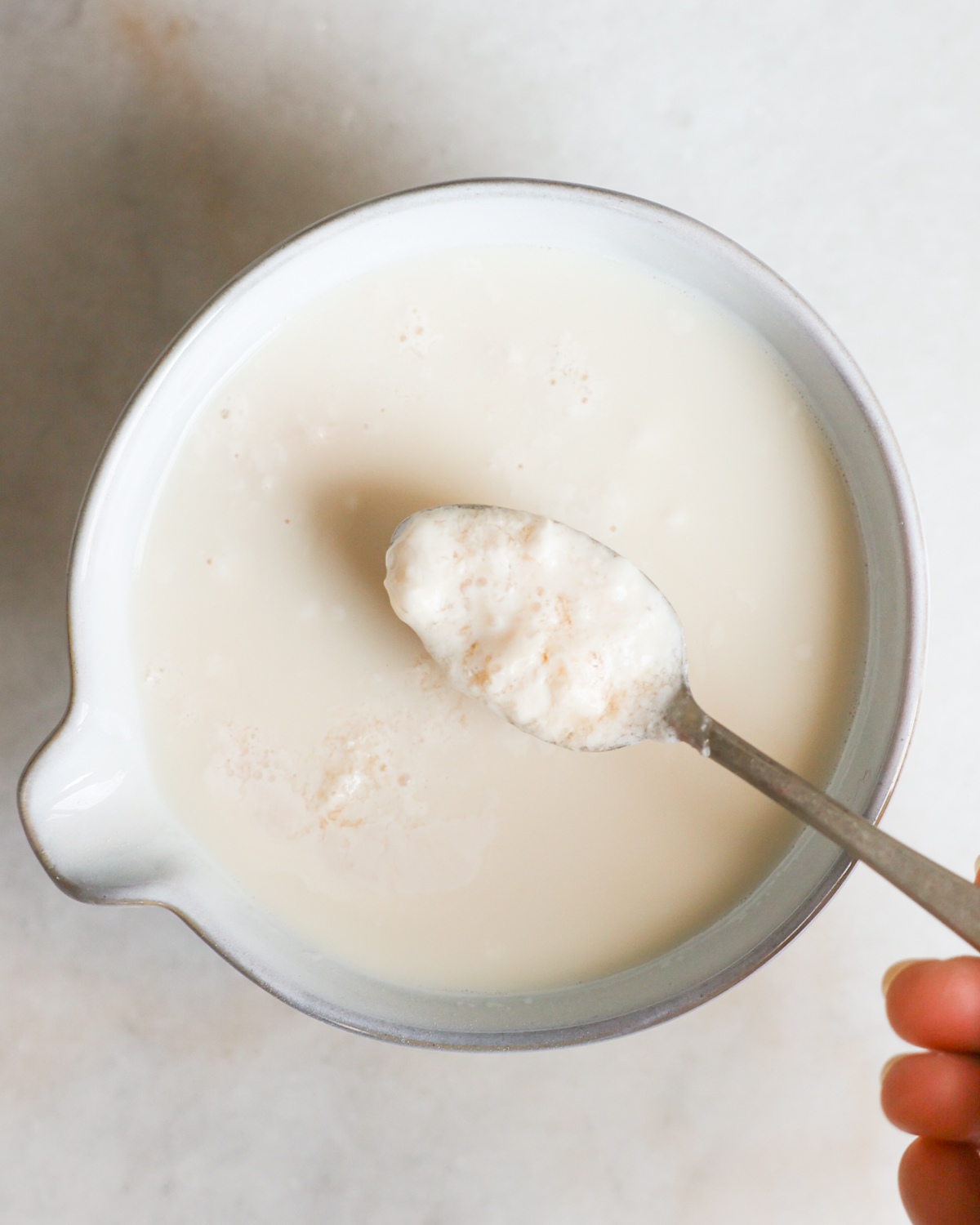 overhead of curdled vegan buttermilk