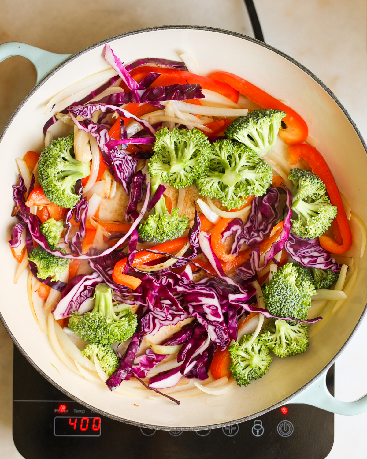 overhead veggies in the pan