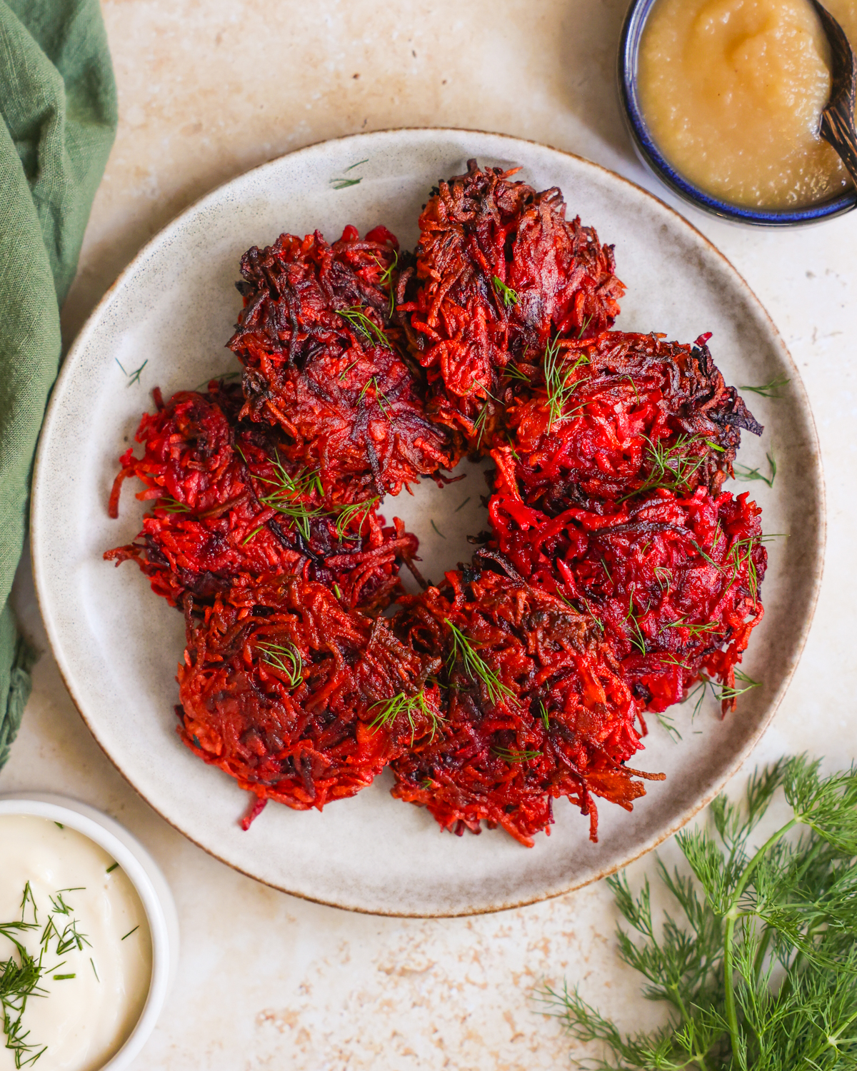 overhead of sweet potato beet fritters