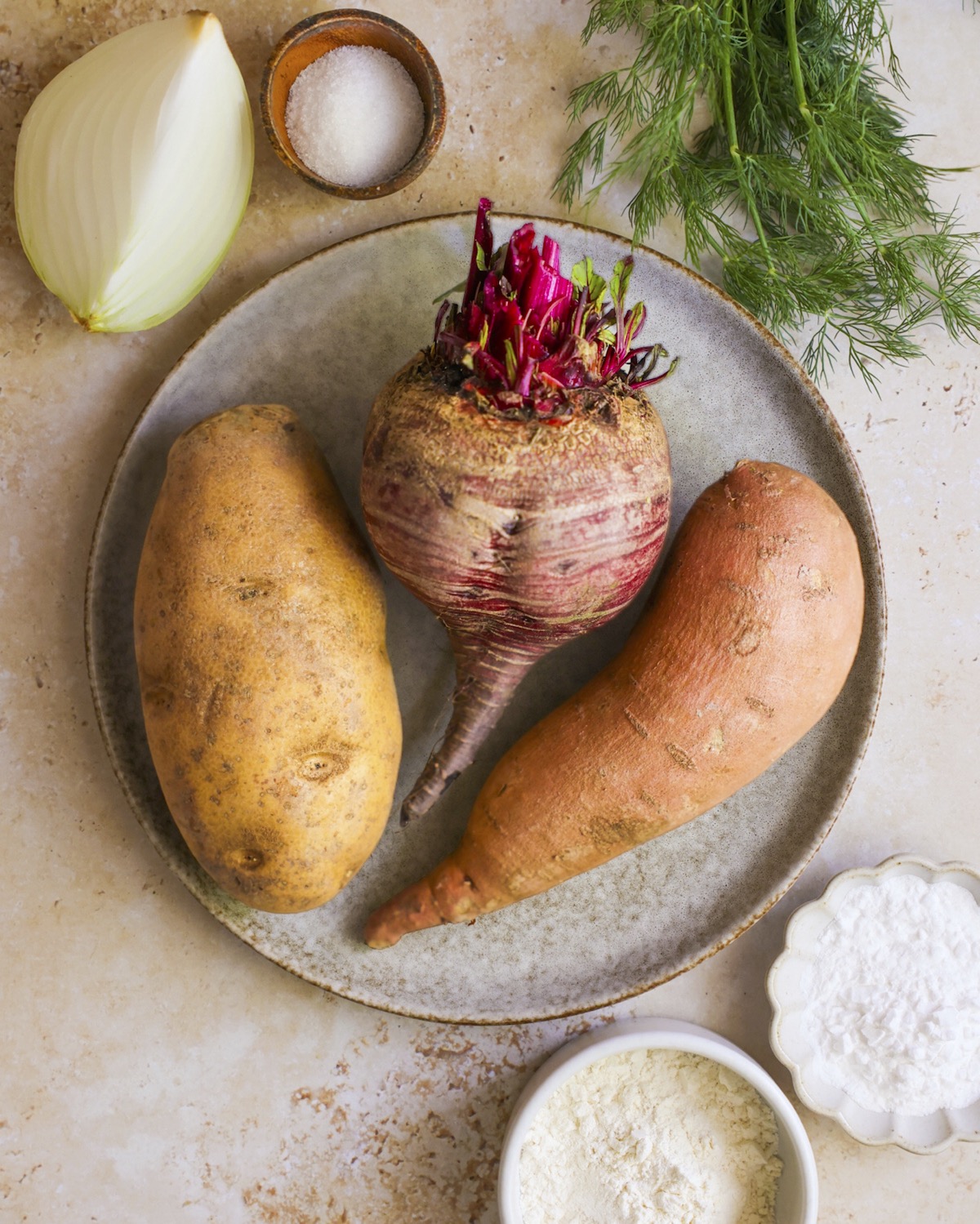 Beet and Sweet Potato Fritters ingredients