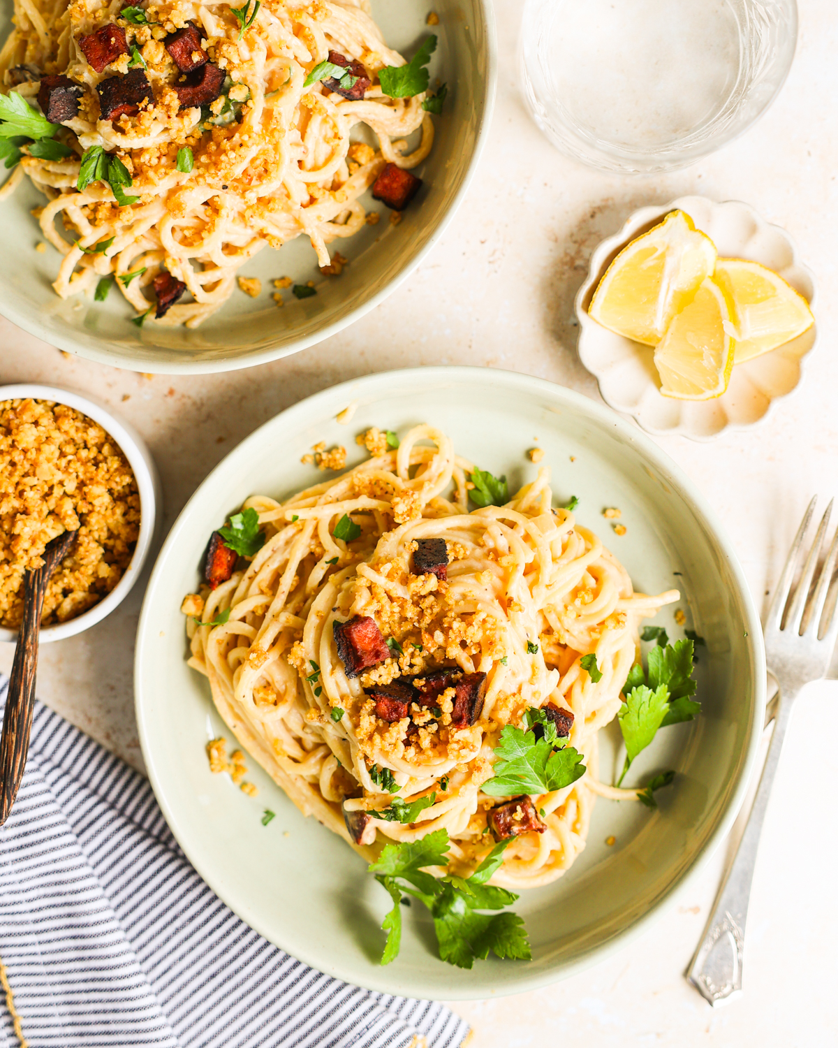 overhead Vegan Carbonara recipe