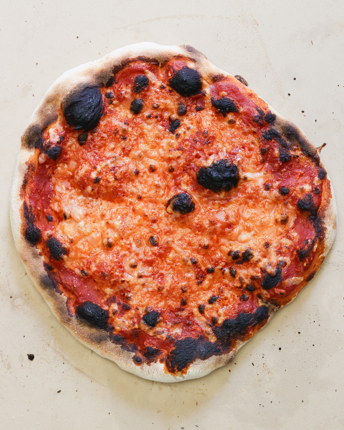 overhead baked pizza