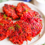 plate of Beet and Sweet Potato Fritters
