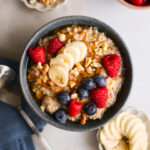 overhead steel cut oats with fruit topping