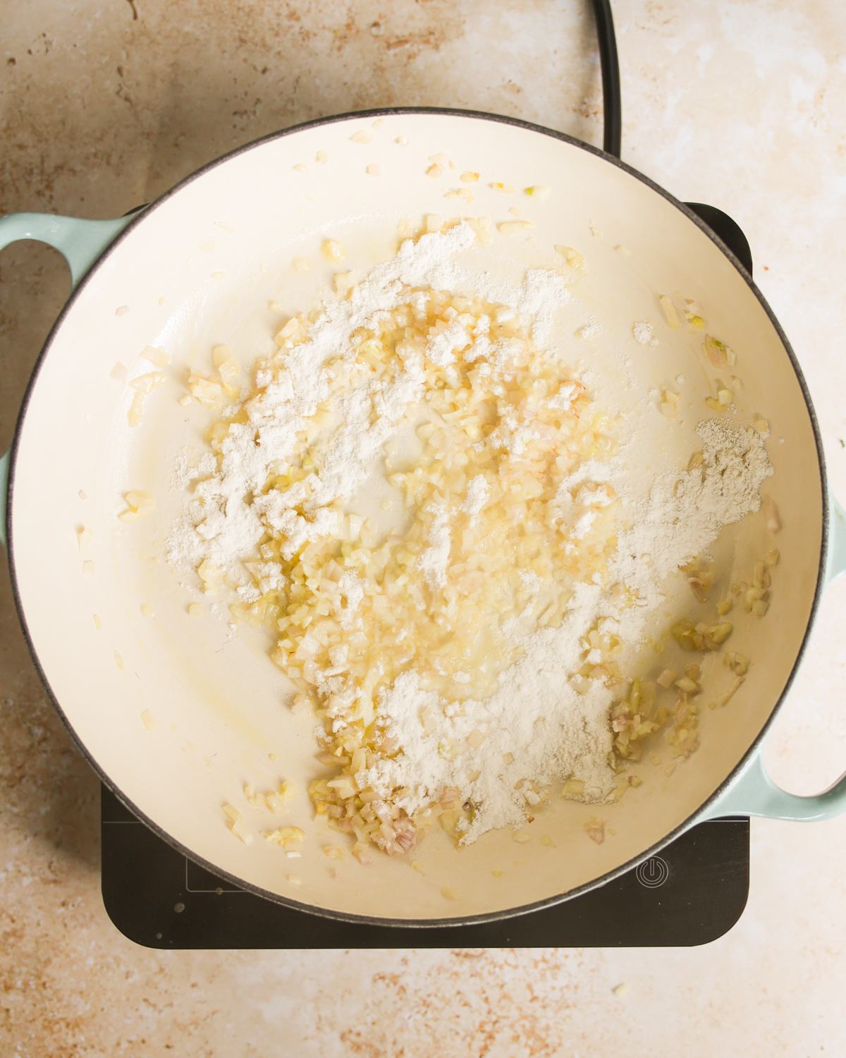 overhead making roux for sauce