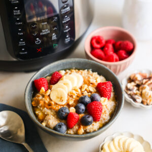 steel cut oats in front of instant pot