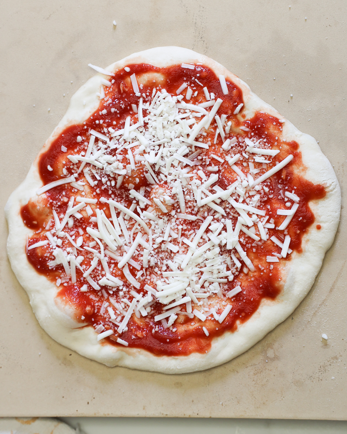 overhead cheese on pizza