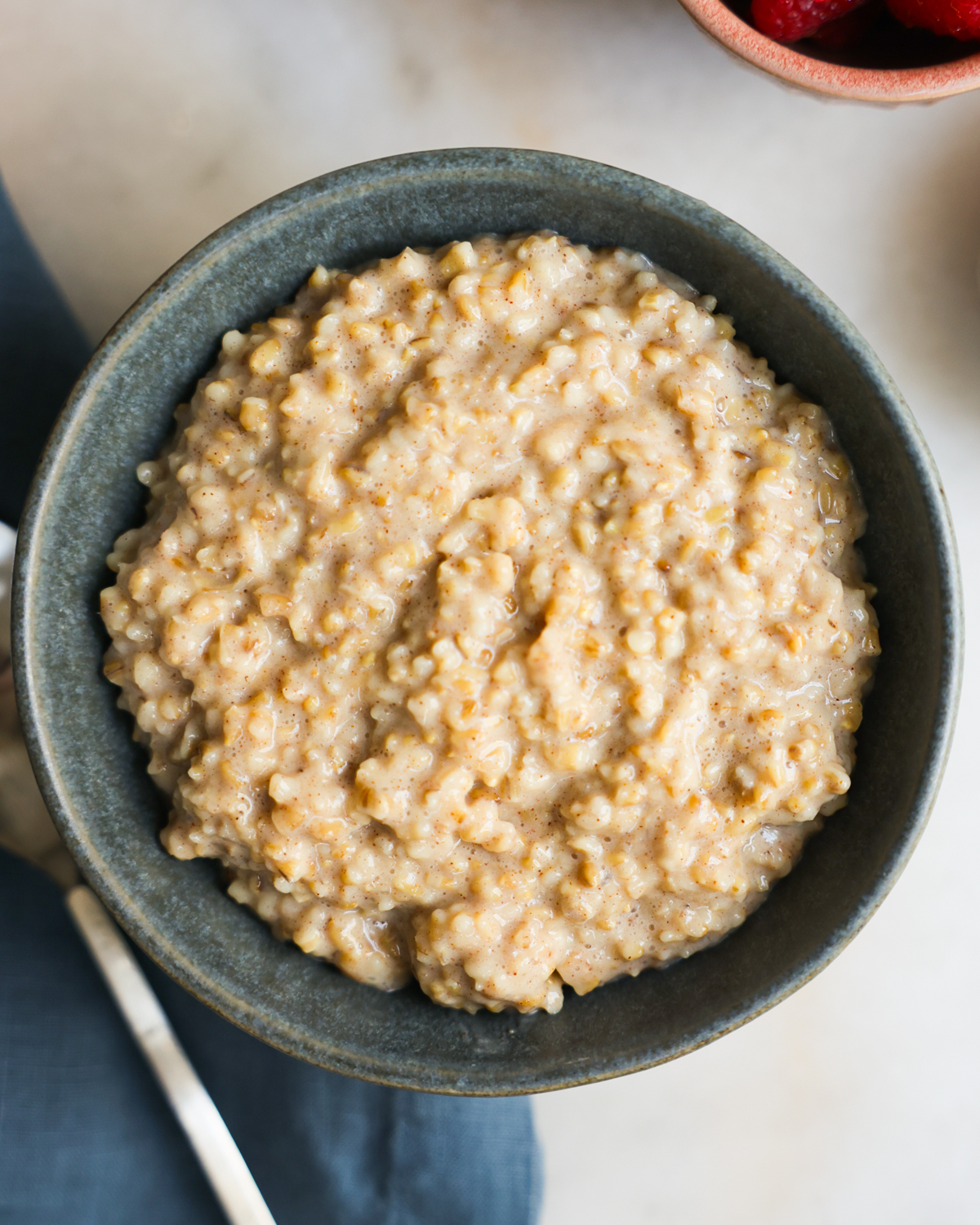 overhead bowl of plain steel cut oats