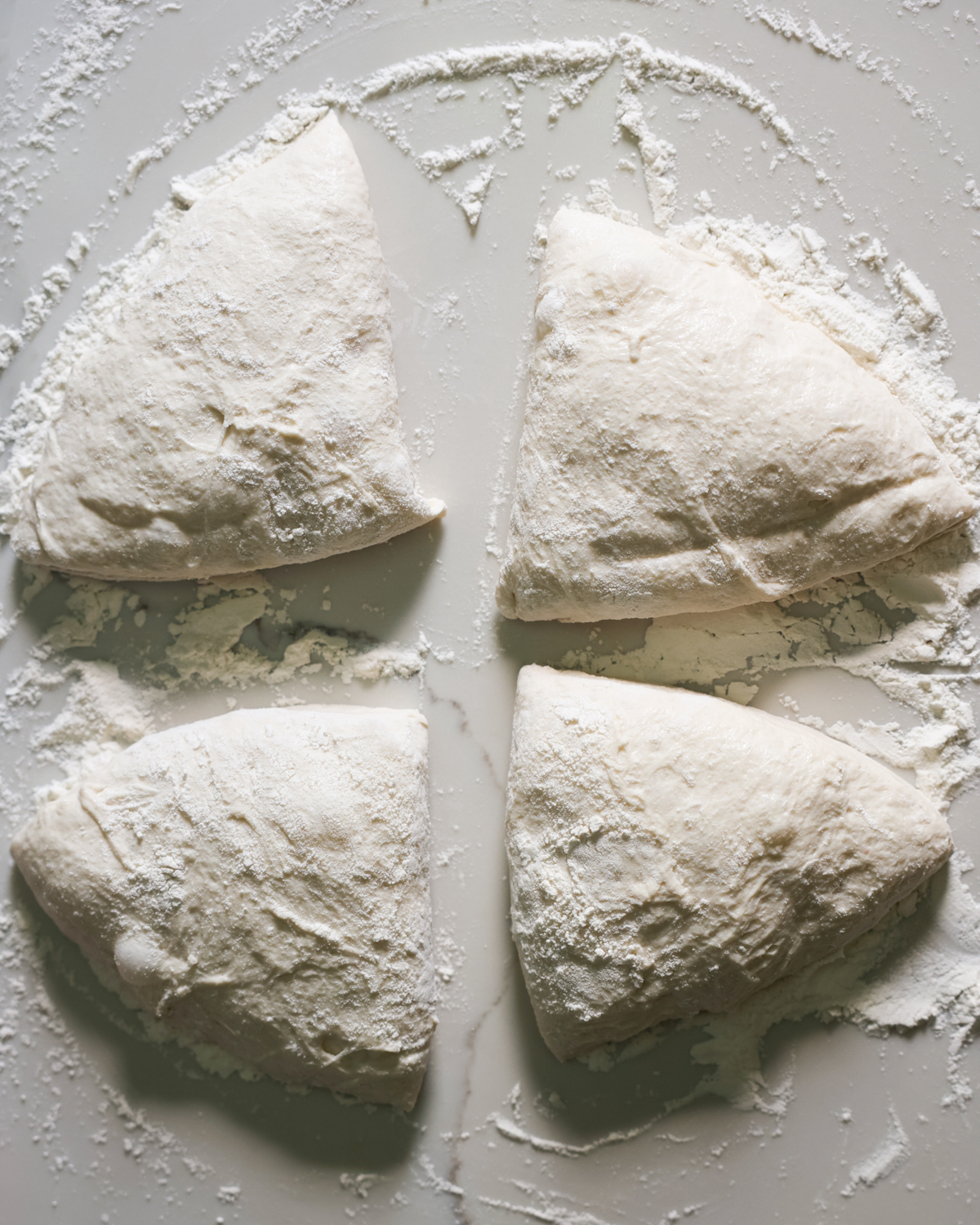 overhead of quartered dough