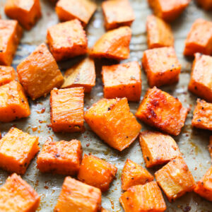 roasted sweet potatoes on parchment