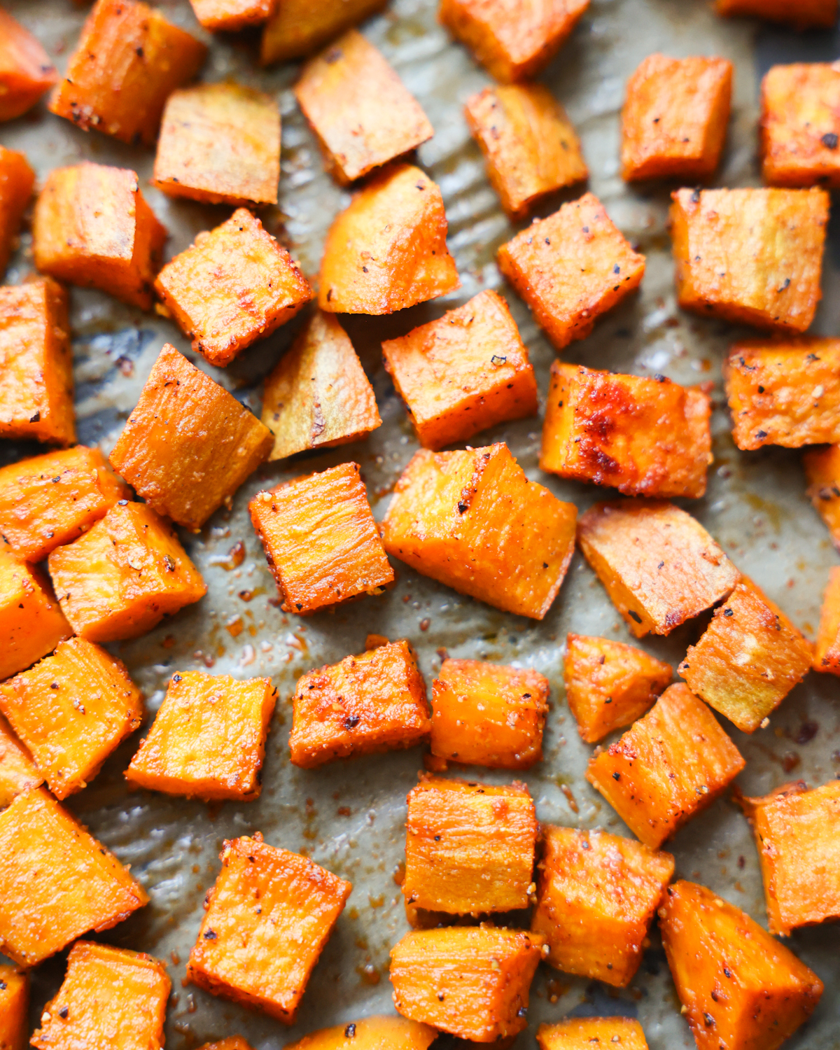 overhead roasted sweet potatoes