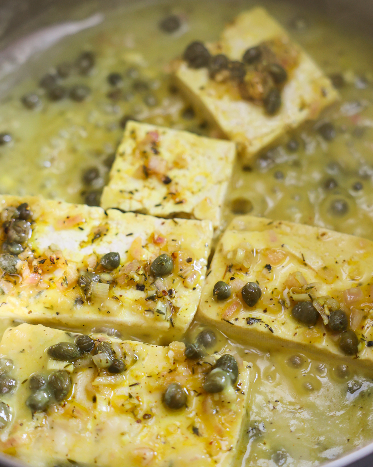lemon caper tofu in pan