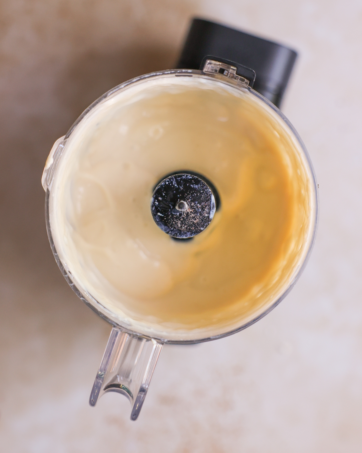 overhead of vegan sour cream in food processor