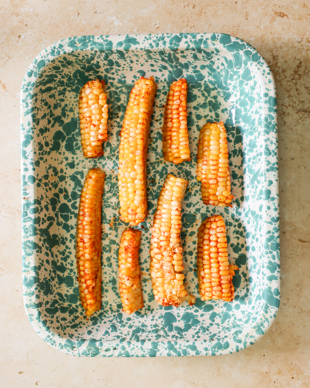 corn arranged in baking dish