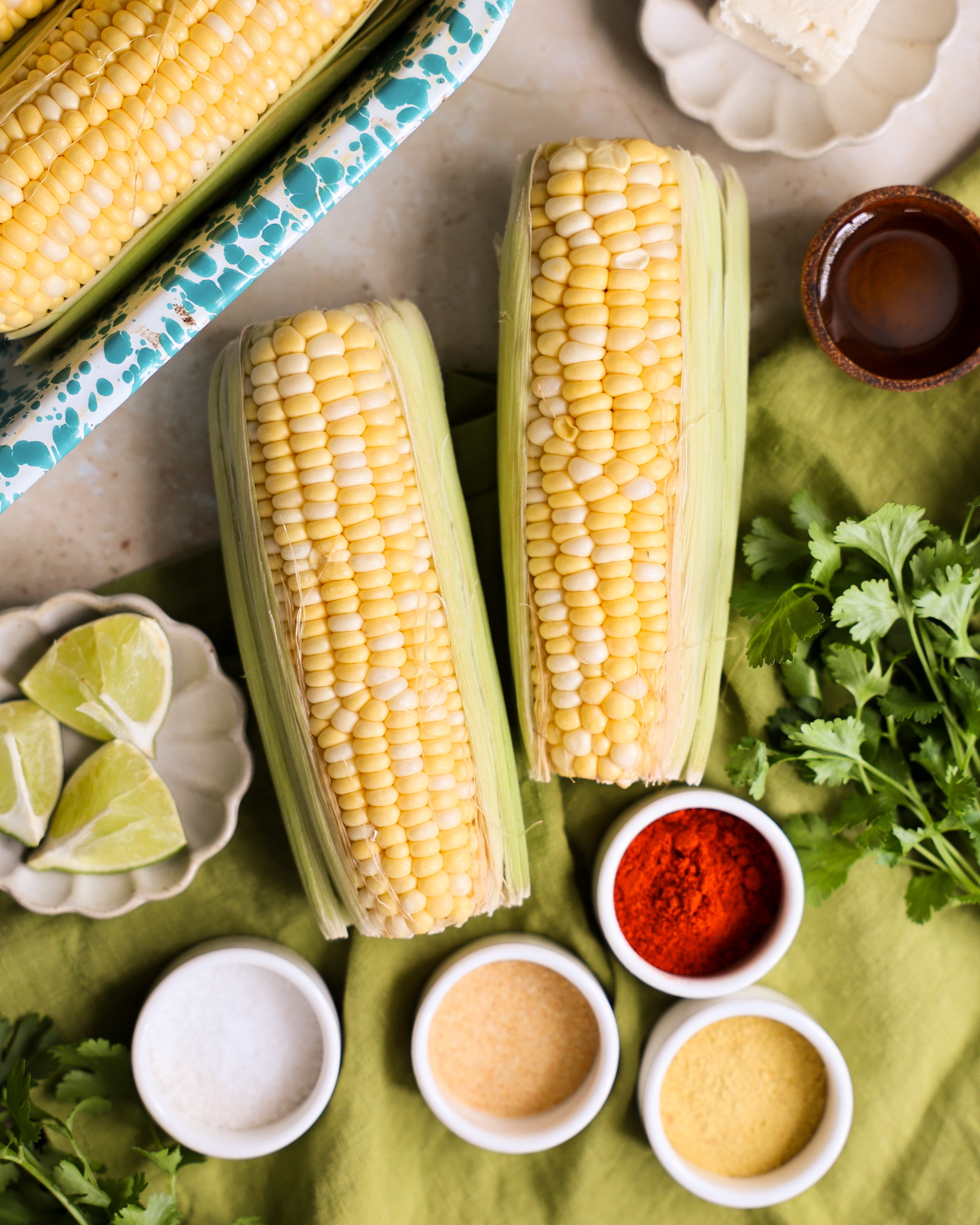 overhead of ingredients for corn ribs