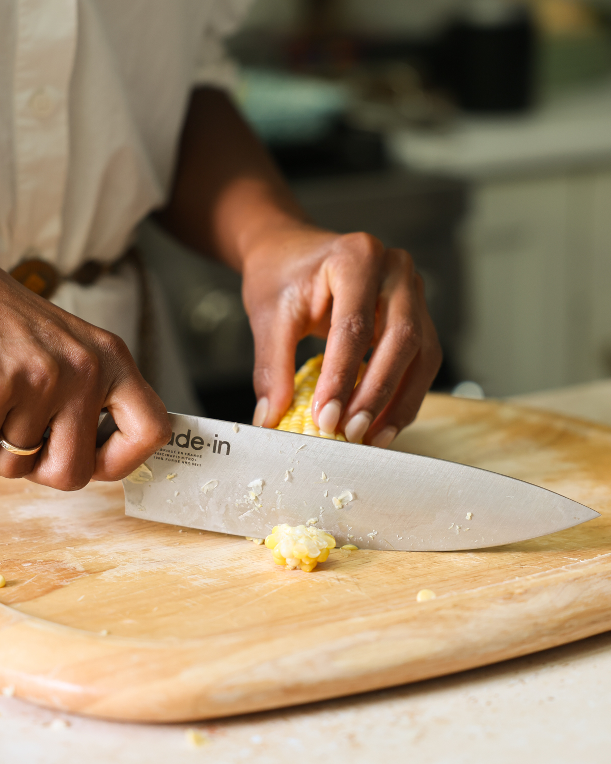 slicing tip off of corn cob